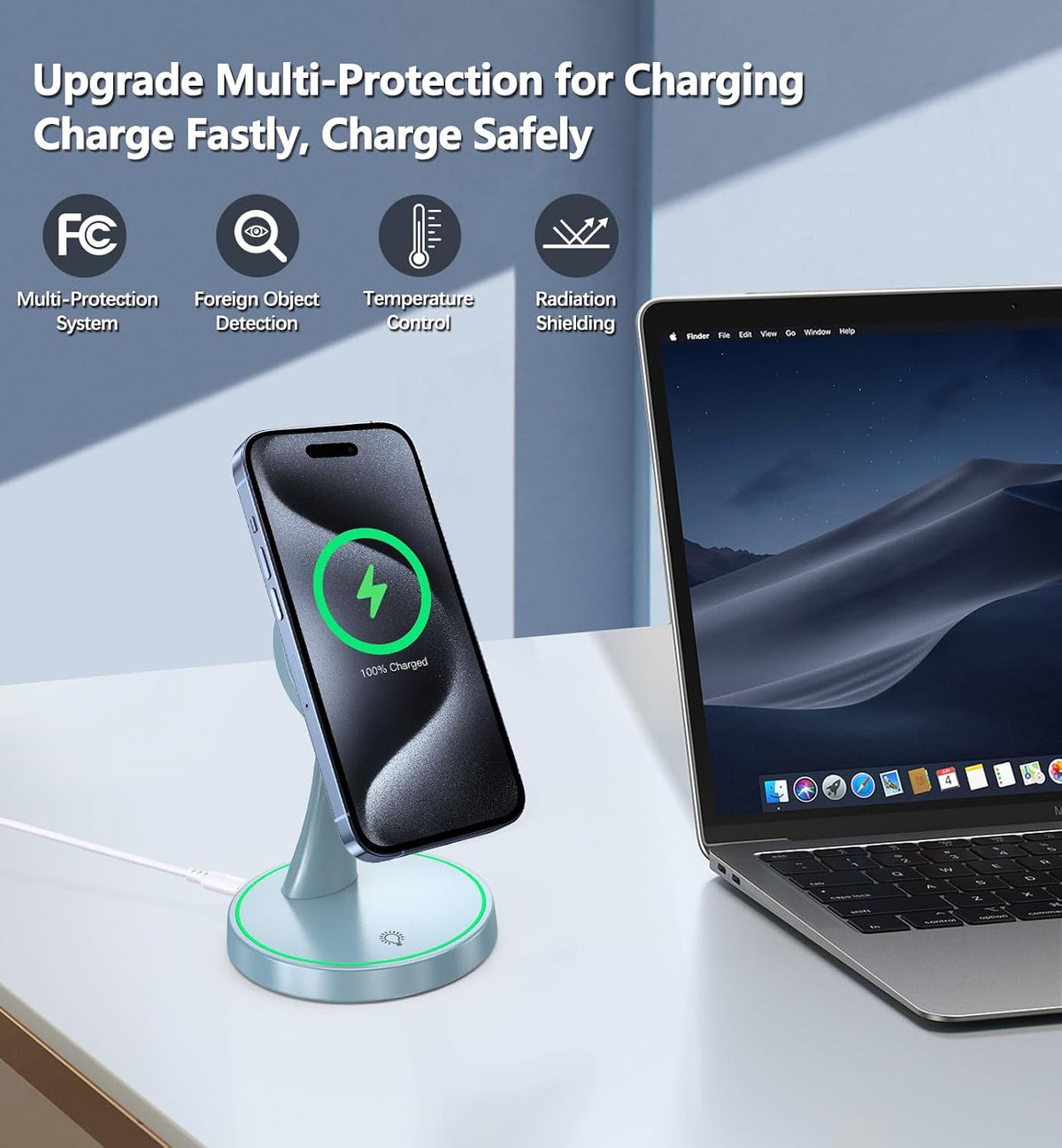 Magnetic Wireless Charger Stand 15W Fast Mag-Safe Charger for iPhone 17/17 pro/ 17 Air/ 17 pro max 16/15/14/13/12 Series Magnet Wireless Charging Station/Pad with Sleep-Friendly Light for AirPods