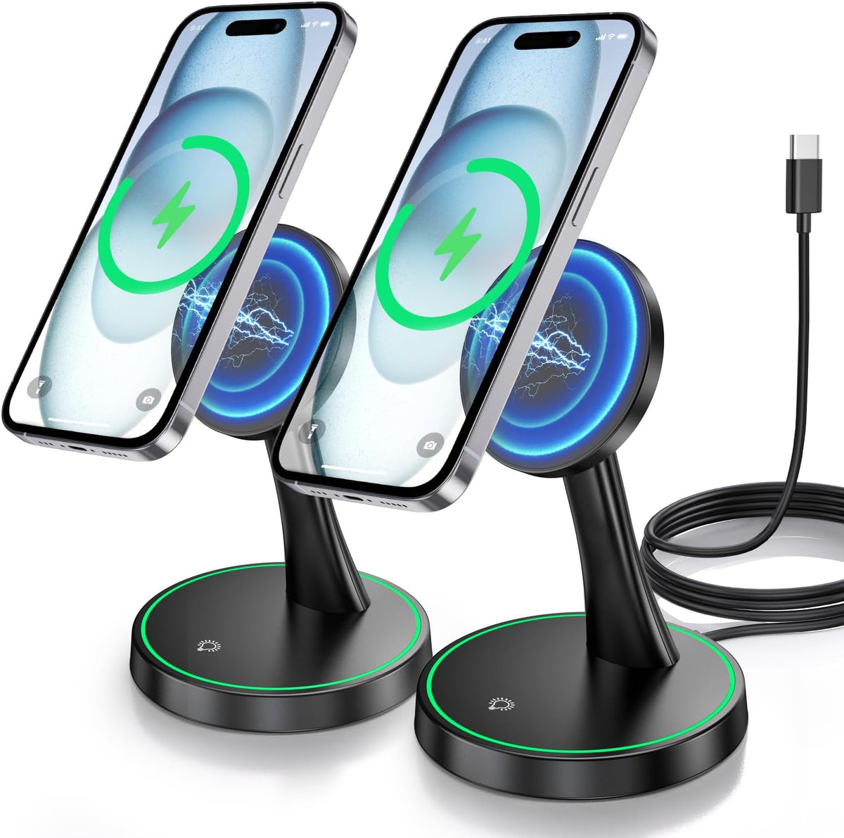 Magnetic Wireless Charger Stand 15W Fast Mag-Safe Charger for iPhone 17/17 pro/ 17 Air/ 17 pro max 16/15/14/13/12 Series Magnet Wireless Charging Station/Pad with Sleep-Friendly Light for AirPods
