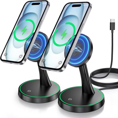 Magnetic Wireless Charger Stand 15W Fast Mag-Safe Charger for iPhone 17/17 pro/ 17 Air/ 17 pro max 16/15/14/13/12 Series Magnet Wireless Charging Station/Pad with Sleep-Friendly Light for AirPods