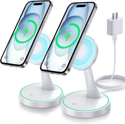 Magnetic Wireless Charger Stand 15W Fast Mag-Safe Charger for iPhone 17/17 pro/ 17 Air/ 17 pro max 16/15/14/13/12 Series Magnet Wireless Charging Station/Pad with Sleep-Friendly Light for AirPods