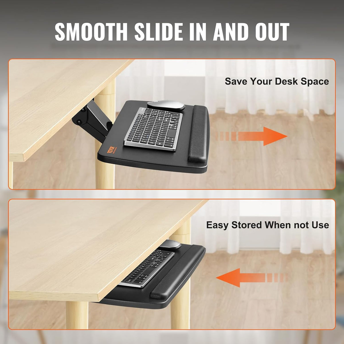 Under-Desk Keyboard Tray, Adjustable for Height and Tilt, Slide-Out Design, Spacious 25x9.8 Inch Surface, Ideal for Home and Office Use