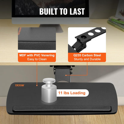 Under-Desk Keyboard Tray, Adjustable for Height and Tilt, Slide-Out Design, Spacious 25x9.8 Inch Surface, Ideal for Home and Office Use