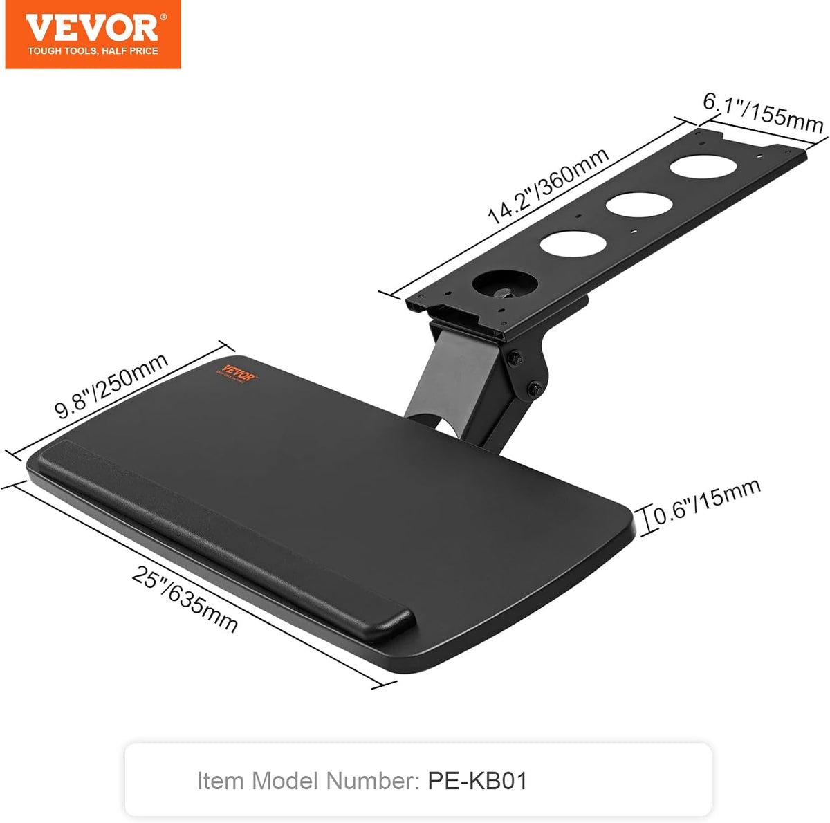 Under-Desk Keyboard Tray, Adjustable for Height and Tilt, Slide-Out Design, Spacious 25x9.8 Inch Surface, Ideal for Home and Office Use