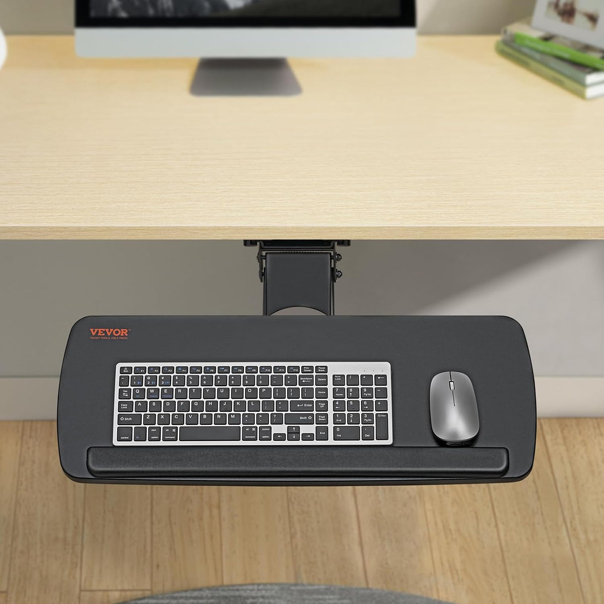 Under-Desk Keyboard Tray, Adjustable for Height and Tilt, Slide-Out Design, Spacious 25x9.8 Inch Surface, Ideal for Home and Office Use