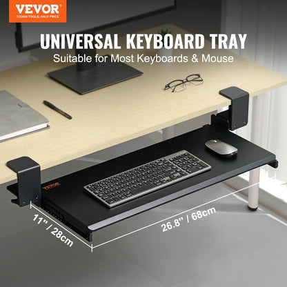 Under-Desk Keyboard Tray, Adjustable for Height and Tilt, Slide-Out Design, Spacious 25x9.8 Inch Surface, Ideal for Home and Office Use