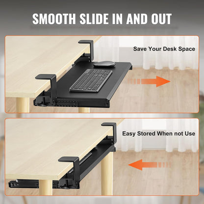 Under-Desk Keyboard Tray, Adjustable for Height and Tilt, Slide-Out Design, Spacious 25x9.8 Inch Surface, Ideal for Home and Office Use