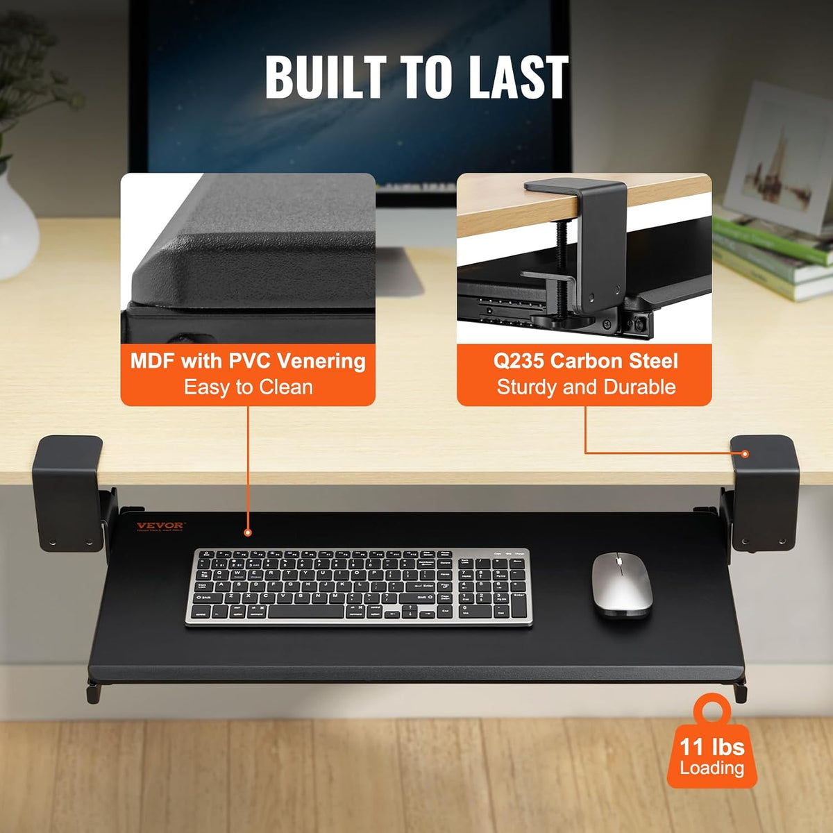 Under-Desk Keyboard Tray, Adjustable for Height and Tilt, Slide-Out Design, Spacious 25x9.8 Inch Surface, Ideal for Home and Office Use