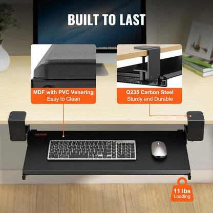 Under-Desk Keyboard Tray, Adjustable for Height and Tilt, Slide-Out Design, Spacious 25x9.8 Inch Surface, Ideal for Home and Office Use