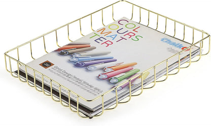 Multipurpose A4 File Tray Wire Desk Tray Organizer, Gold