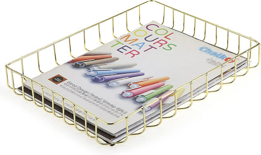 Multipurpose A4 File Tray Wire Desk Tray Organizer, Gold