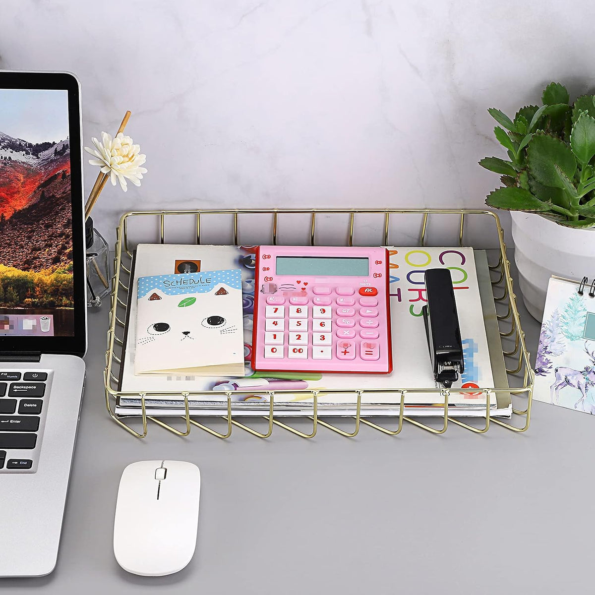 Multipurpose A4 File Tray Wire Desk Tray Organizer, Gold
