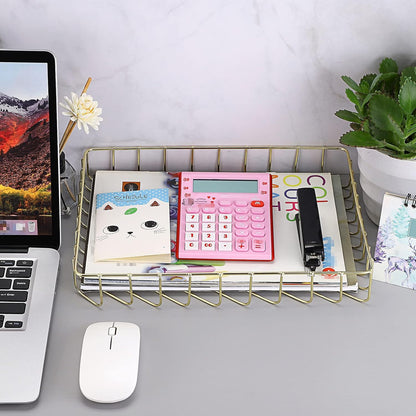 Multipurpose A4 File Tray Wire Desk Tray Organizer, Gold