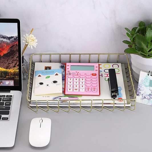 Multipurpose A4 File Tray Wire Desk Tray Organizer, Gold