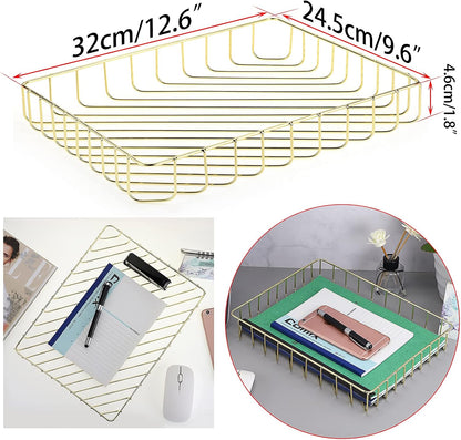 Multipurpose A4 File Tray Wire Desk Tray Organizer, Gold