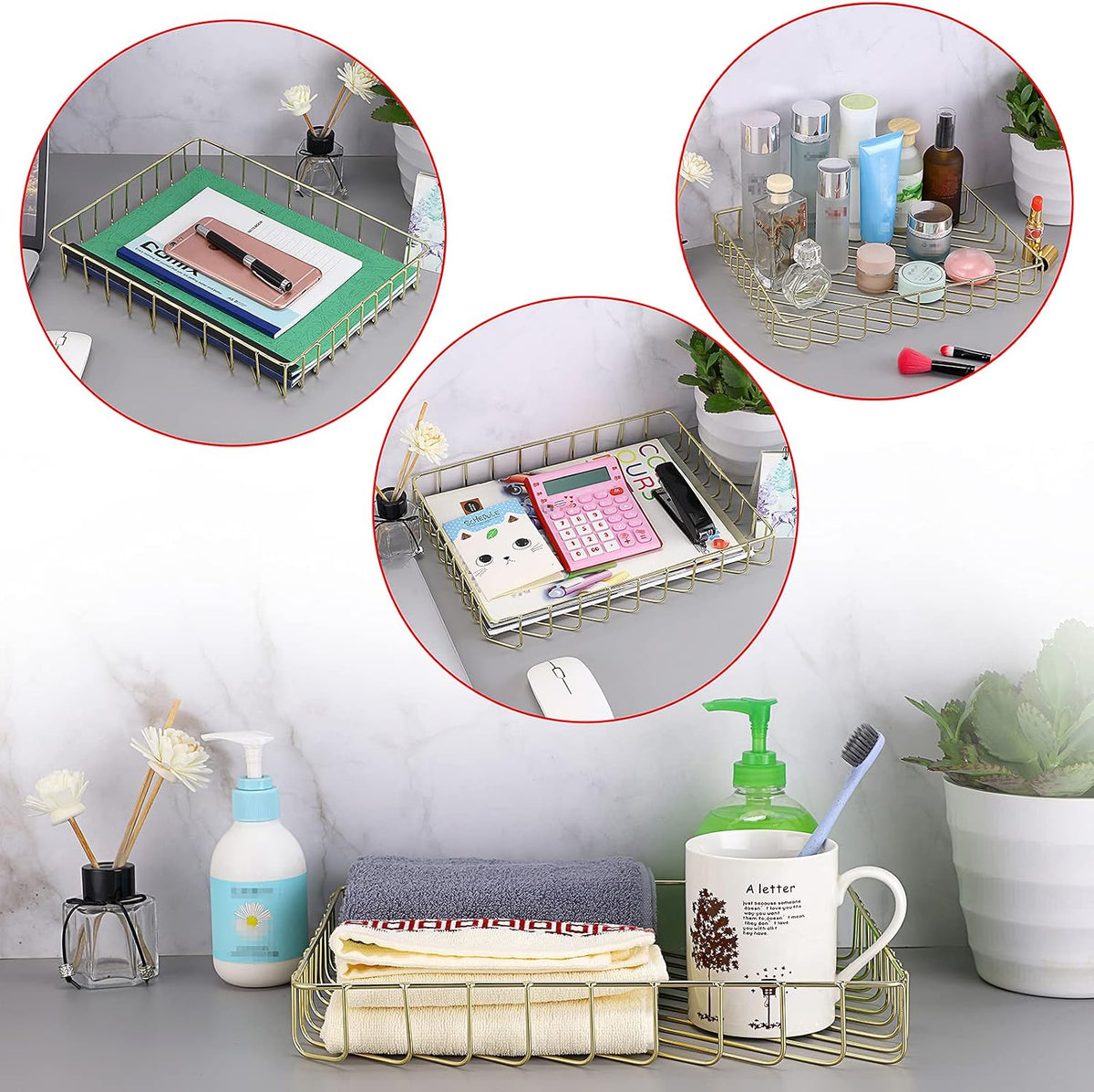 Multipurpose A4 File Tray Wire Desk Tray Organizer, Gold