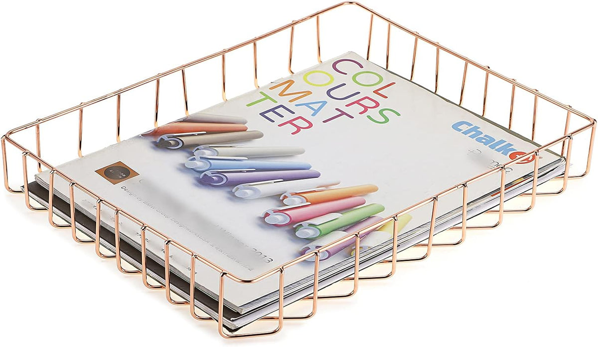 Multipurpose A4 File Tray Wire Desk Tray Organizer, Gold