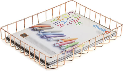 Multipurpose A4 File Tray Wire Desk Tray Organizer, Gold