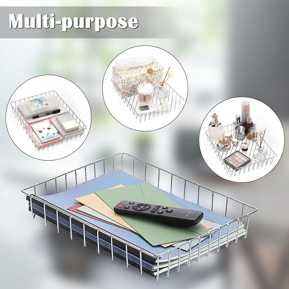 Multipurpose A4 File Tray Wire Desk Tray Organizer, Gold