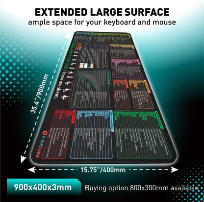 Excel Cheat Sheet Desk Pad | Excel Shortcut Keys Mouse Pad | Extended Large XL Gaming Mousepad | PC Office Spreadsheet Keyboard Mat | Non-Slip Stitched Edge