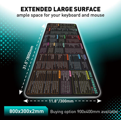 Excel Cheat Sheet Desk Pad | Excel Shortcut Keys Mouse Pad | Extended Large XL Gaming Mousepad | PC Office Spreadsheet Keyboard Mat | Non-Slip Stitched Edge