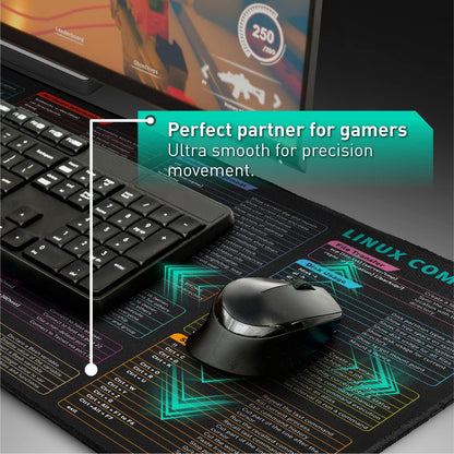 Excel Cheat Sheet Desk Pad | Excel Shortcut Keys Mouse Pad | Extended Large XL Gaming Mousepad | PC Office Spreadsheet Keyboard Mat | Non-Slip Stitched Edge