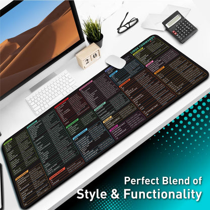 Excel Cheat Sheet Desk Pad | Excel Shortcut Keys Mouse Pad | Extended Large XL Gaming Mousepad | PC Office Spreadsheet Keyboard Mat | Non-Slip Stitched Edge