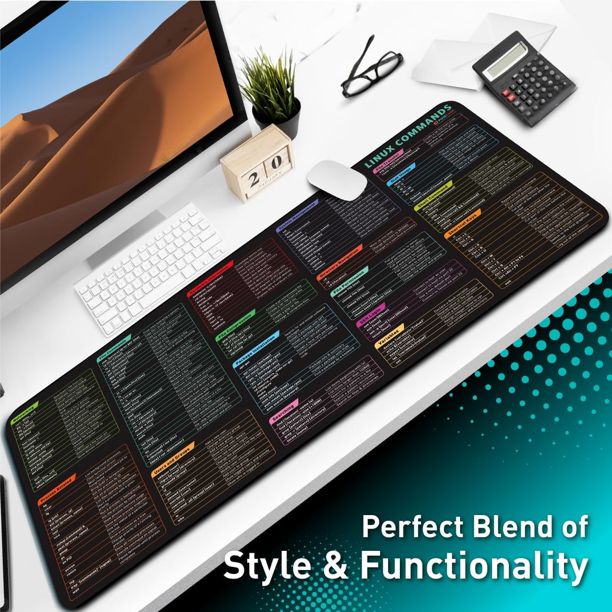Excel Cheat Sheet Desk Pad | Excel Shortcut Keys Mouse Pad | Extended Large XL Gaming Mousepad | PC Office Spreadsheet Keyboard Mat | Non-Slip Stitched Edge