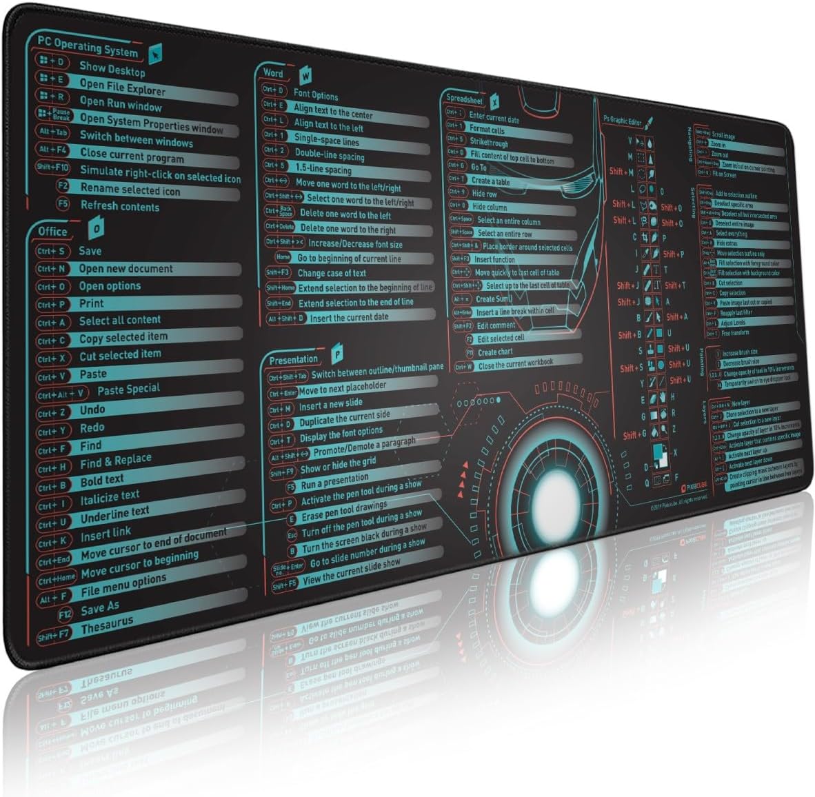 Excel Cheat Sheet Desk Pad | Excel Shortcut Keys Mouse Pad | Extended Large XL Gaming Mousepad | PC Office Spreadsheet Keyboard Mat | Non-Slip Stitched Edge