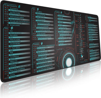 Excel Cheat Sheet Desk Pad | Excel Shortcut Keys Mouse Pad | Extended Large XL Gaming Mousepad | PC Office Spreadsheet Keyboard Mat | Non-Slip Stitched Edge