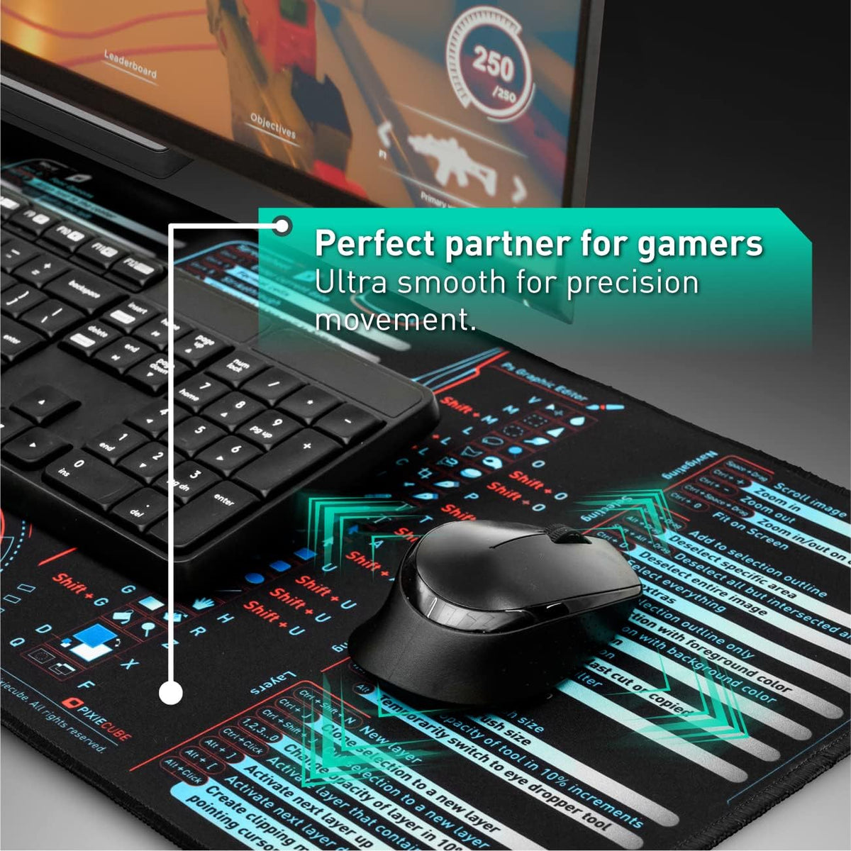 Excel Cheat Sheet Desk Pad | Excel Shortcut Keys Mouse Pad | Extended Large XL Gaming Mousepad | PC Office Spreadsheet Keyboard Mat | Non-Slip Stitched Edge