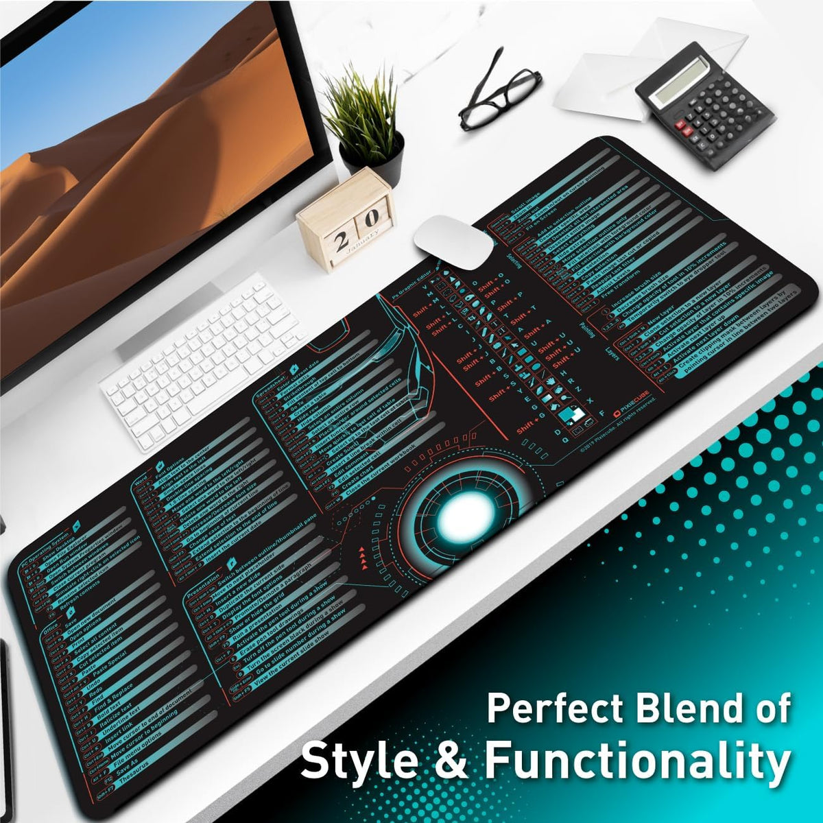 Excel Cheat Sheet Desk Pad | Excel Shortcut Keys Mouse Pad | Extended Large XL Gaming Mousepad | PC Office Spreadsheet Keyboard Mat | Non-Slip Stitched Edge