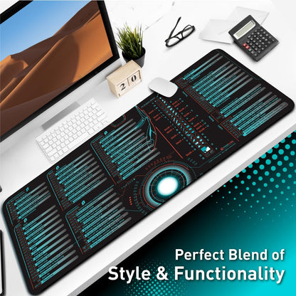 Excel Cheat Sheet Desk Pad | Excel Shortcut Keys Mouse Pad | Extended Large XL Gaming Mousepad | PC Office Spreadsheet Keyboard Mat | Non-Slip Stitched Edge