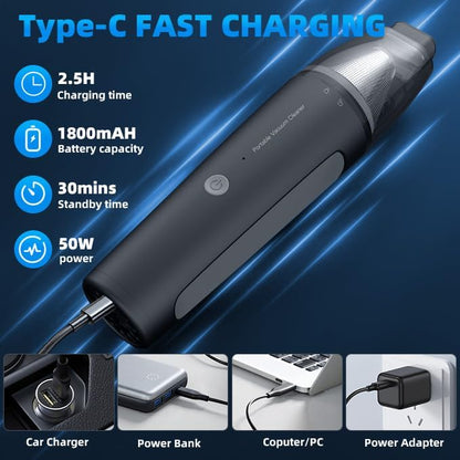 Cordless Handheld Vacuum Cleaner, Mini Car Vacuum with PowerfulSuction, 1800mAh high-CapacitybatteryPortable Dust Collector Pearl White
