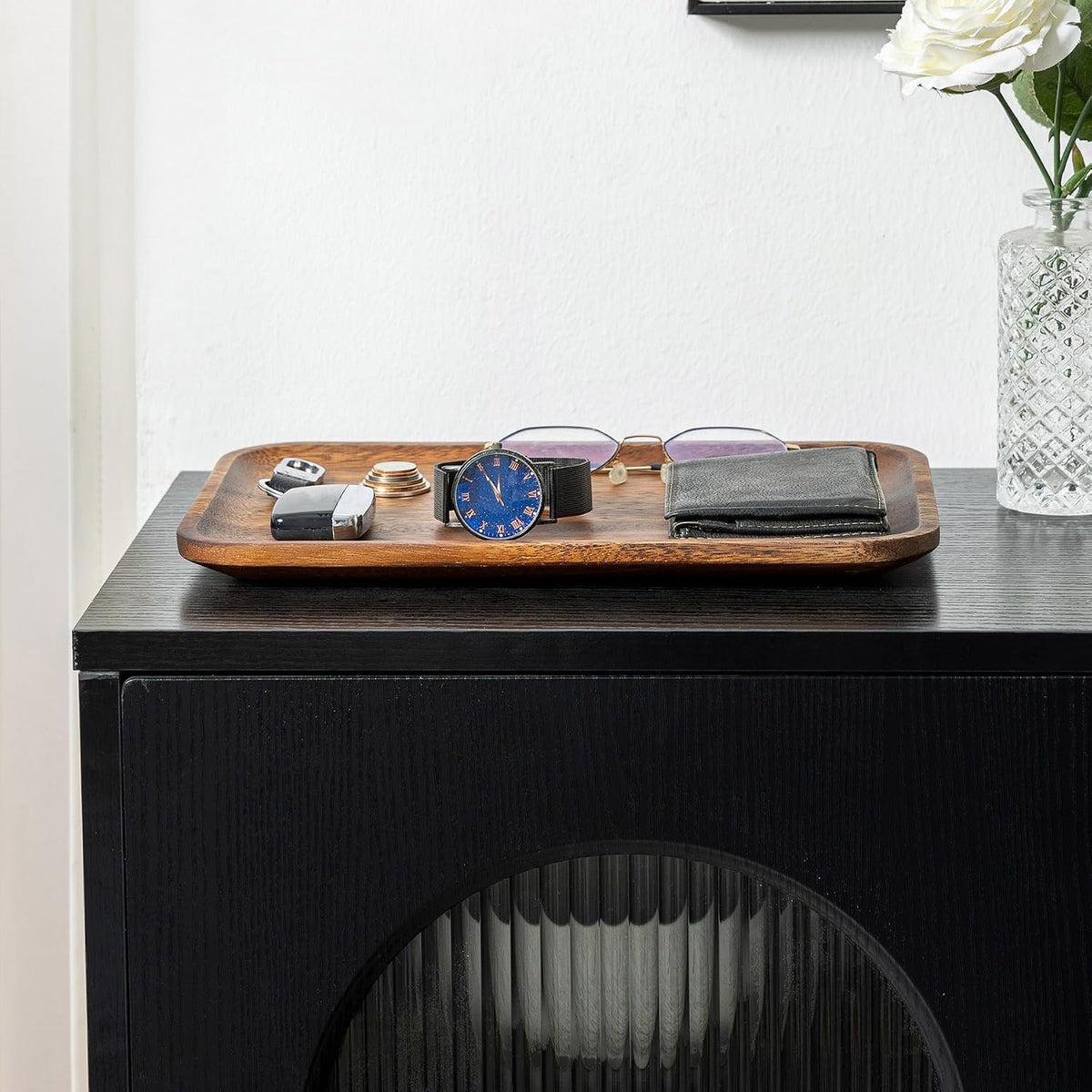 Serving Acacia Wood Valet Tray for Men Women, Catch All Acacia Mens Key Dump Bedside Nightstand Organizer EDC Decorative Wooden Tray for Phone Watch Wallet Keys Jewelry