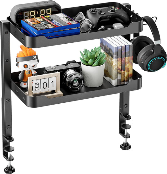 2-Tier 16 inch Clamp On Desk Shelf, Above or Under Desk Storage