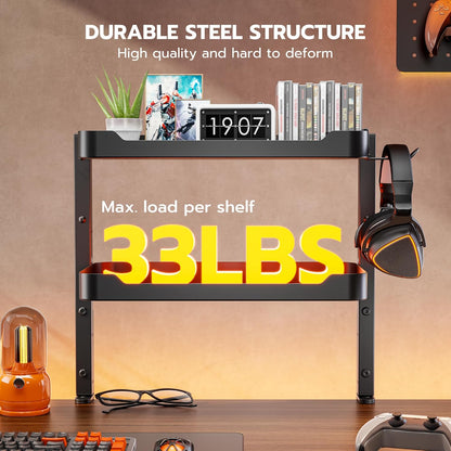 2-Tier 16 inch Clamp On Desk Shelf, Above or Under Desk Storage