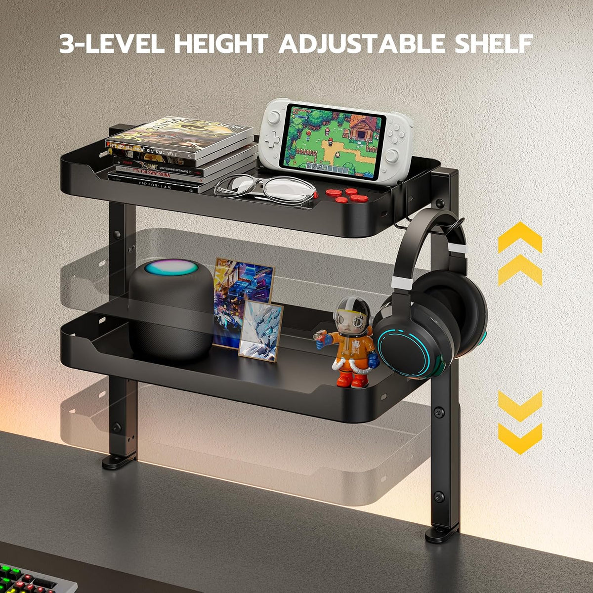 2-Tier 16 inch Clamp On Desk Shelf, Above or Under Desk Storage