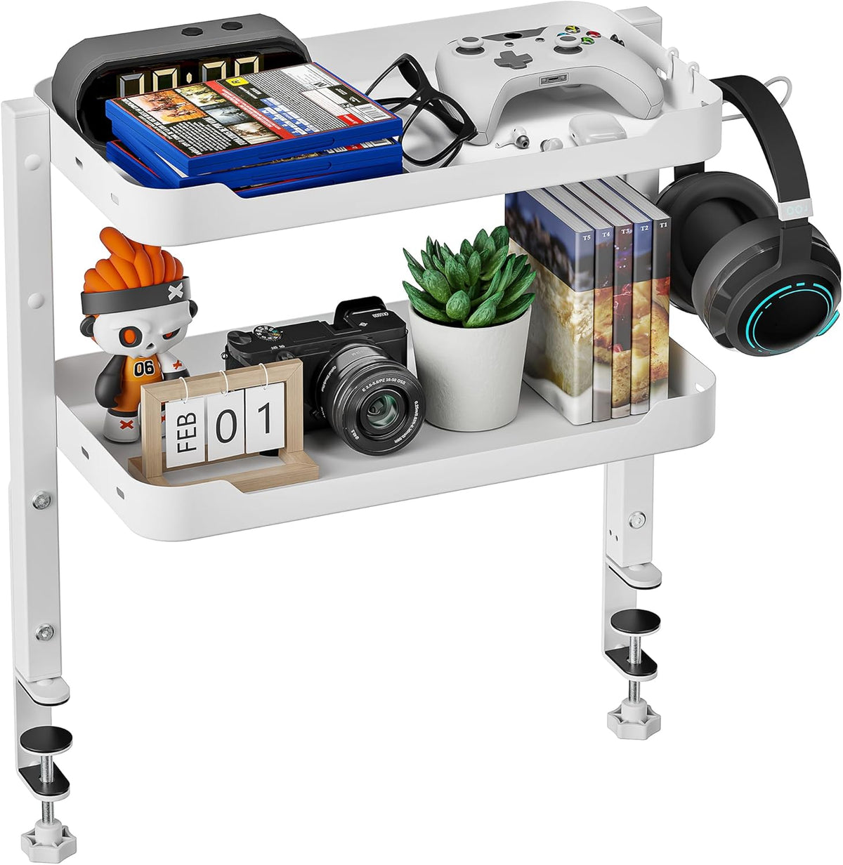 2-Tier 16 inch Clamp On Desk Shelf, Above or Under Desk Storage