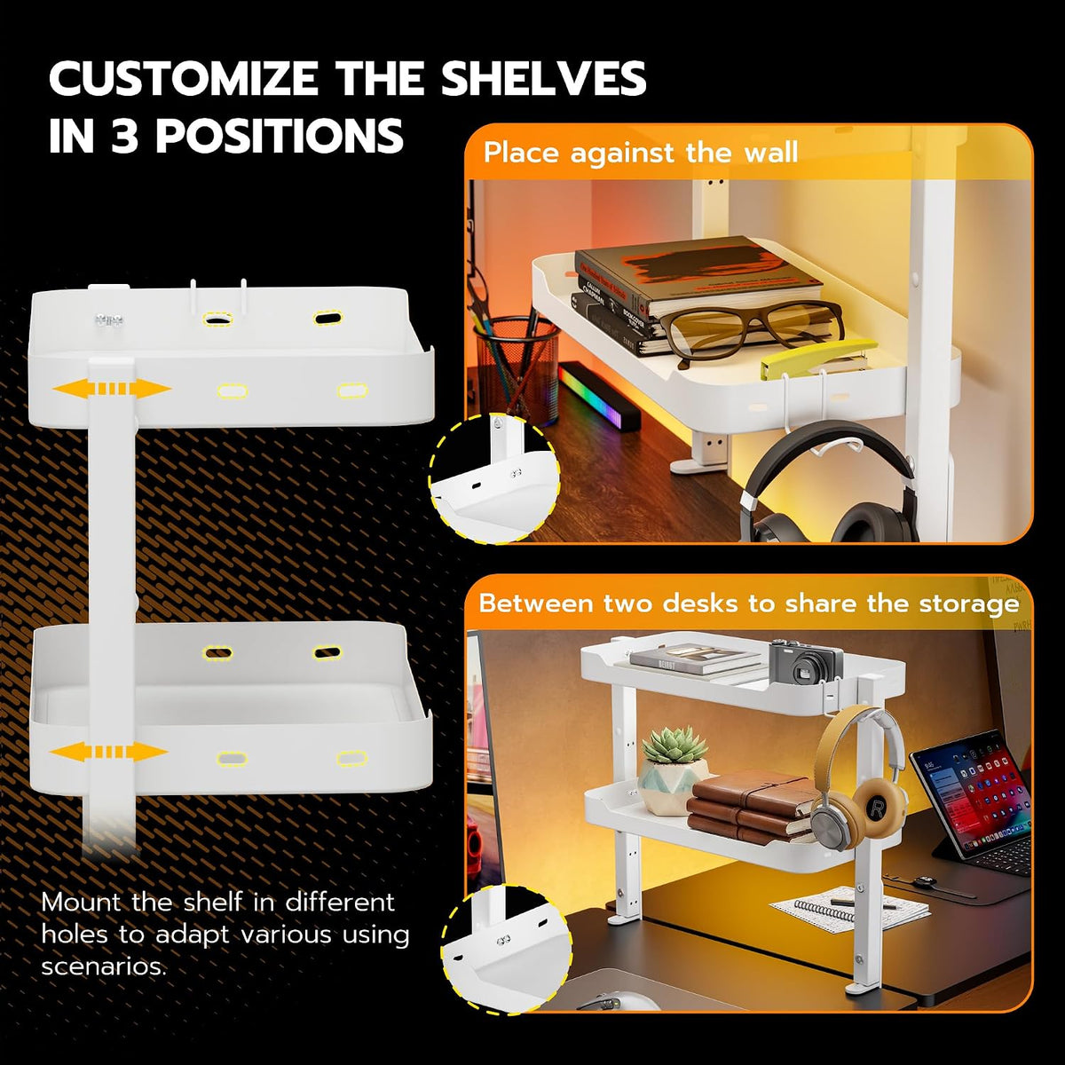 2-Tier 16 inch Clamp On Desk Shelf, Above or Under Desk Storage