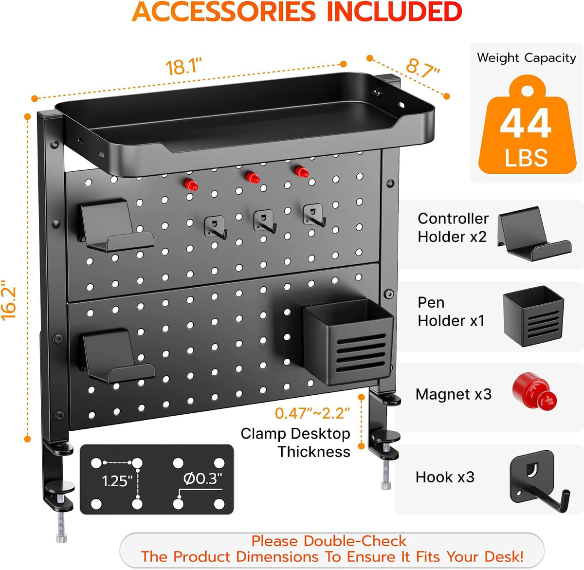 2-Tier 16 inch Clamp On Desk Shelf, Above or Under Desk Storage