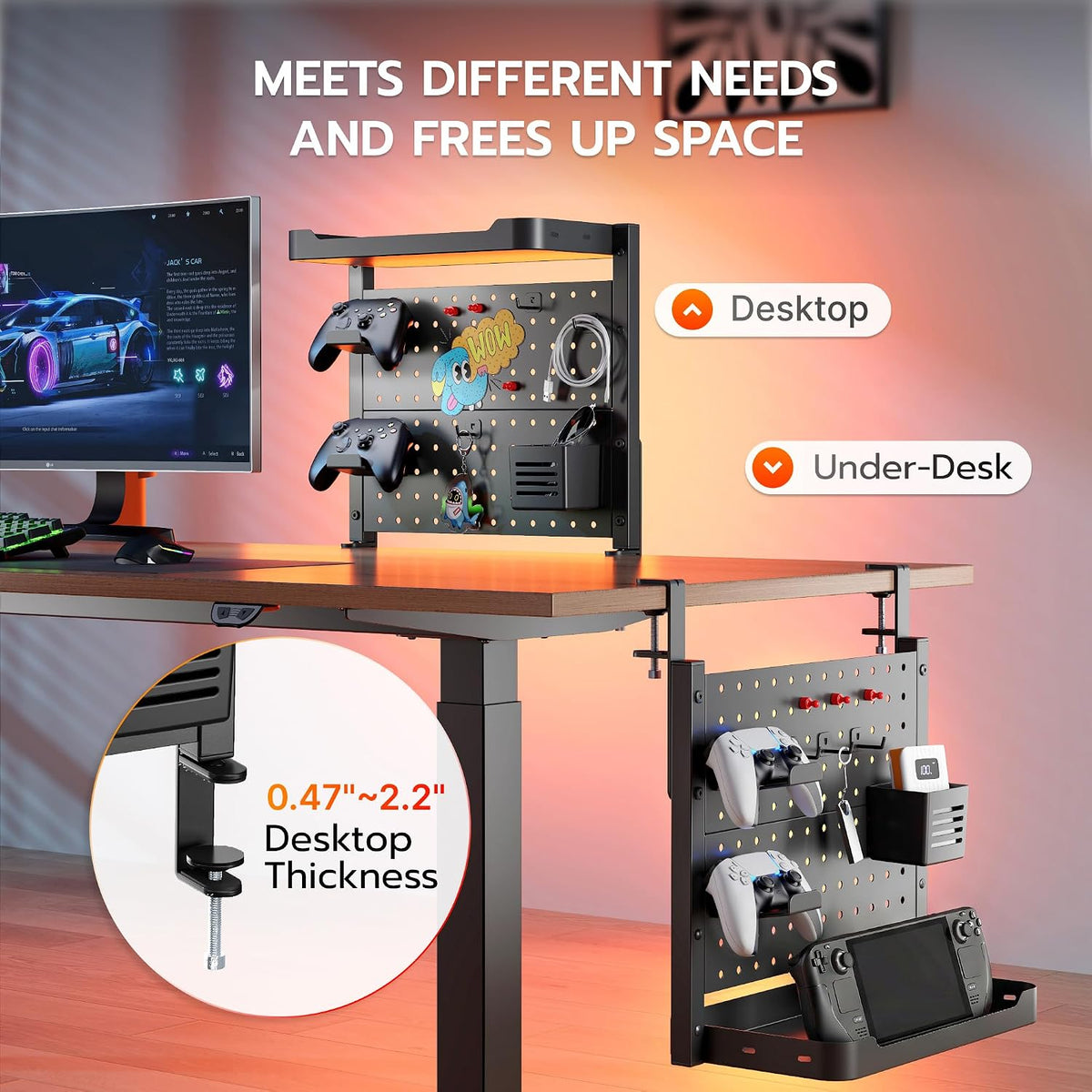2-Tier 16 inch Clamp On Desk Shelf, Above or Under Desk Storage