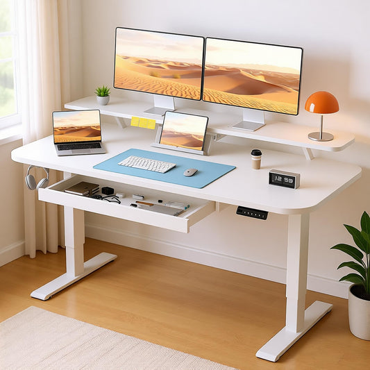 Electric Standing Desk with Drawers, 48 x 24'' Sit Stand up Desk with Monitor Stand, Laptop Stand, Height Adjustable Ergonomic Home Office Computer Desk with Memory Preset Controller