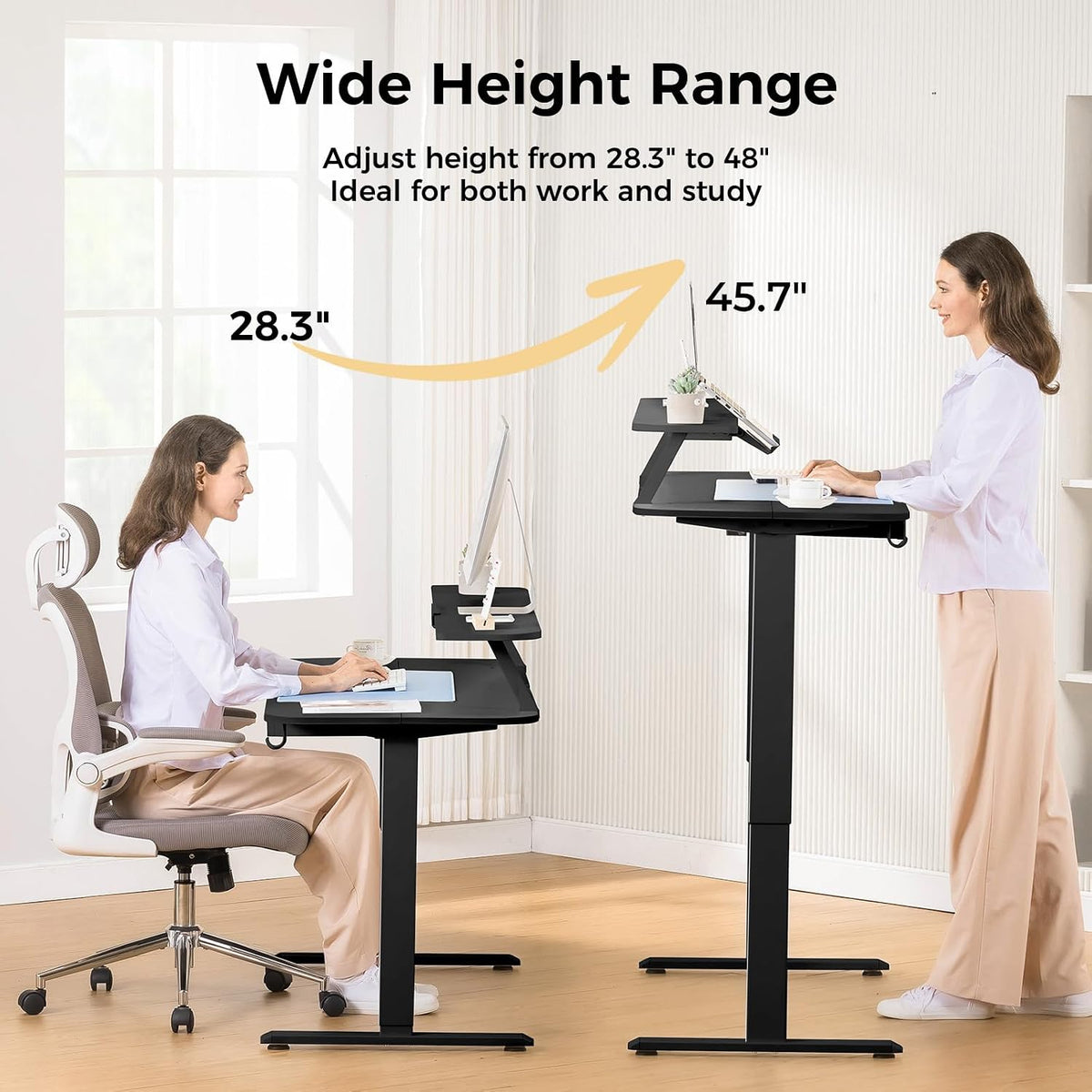 Electric Standing Desk with Drawers, 48 x 24'' Sit Stand up Desk with Monitor Stand, Laptop Stand, Height Adjustable Ergonomic Home Office Computer Desk with Memory Preset Controller