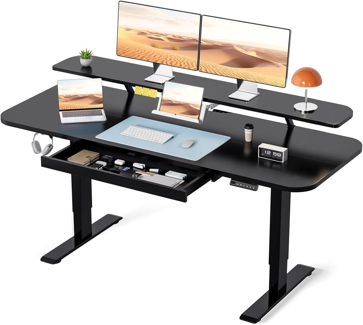 Electric Standing Desk with Drawers, 48 x 24'' Sit Stand up Desk with Monitor Stand, Laptop Stand, Height Adjustable Ergonomic Home Office Computer Desk with Memory Preset Controller