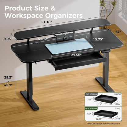 Electric Standing Desk with Drawers, 48 x 24'' Sit Stand up Desk with Monitor Stand, Laptop Stand, Height Adjustable Ergonomic Home Office Computer Desk with Memory Preset Controller