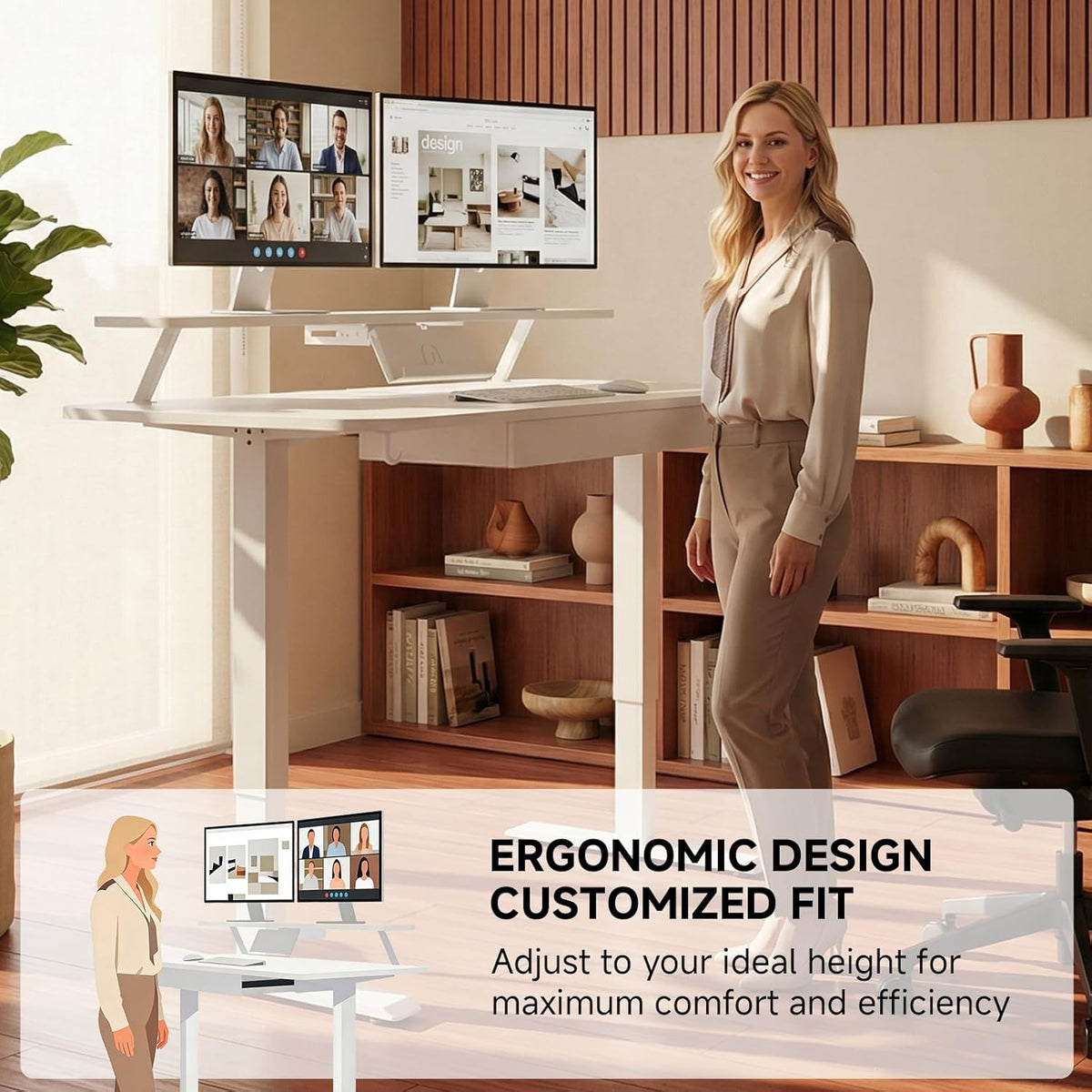 Electric Standing Desk with Drawers, 48 x 24'' Sit Stand up Desk with Monitor Stand, Laptop Stand, Height Adjustable Ergonomic Home Office Computer Desk with Memory Preset Controller