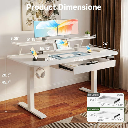 Electric Standing Desk with Drawers, 48 x 24'' Sit Stand up Desk with Monitor Stand, Laptop Stand, Height Adjustable Ergonomic Home Office Computer Desk with Memory Preset Controller