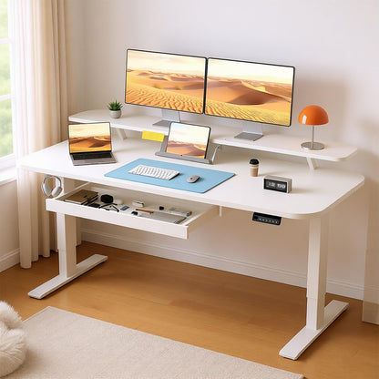Electric Standing Desk with Drawers, 48 x 24'' Sit Stand up Desk with Monitor Stand, Laptop Stand, Height Adjustable Ergonomic Home Office Computer Desk with Memory Preset Controller