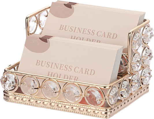 2 Tiers Crystal Business Card Holder Gold Mirrored Cards Organizer