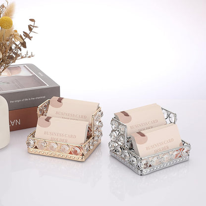 2 Tiers Crystal Business Card Holder Gold Mirrored Cards Organizer